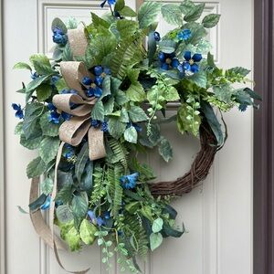 Elegant Green and Blue Floral Wreath for your front door, porch